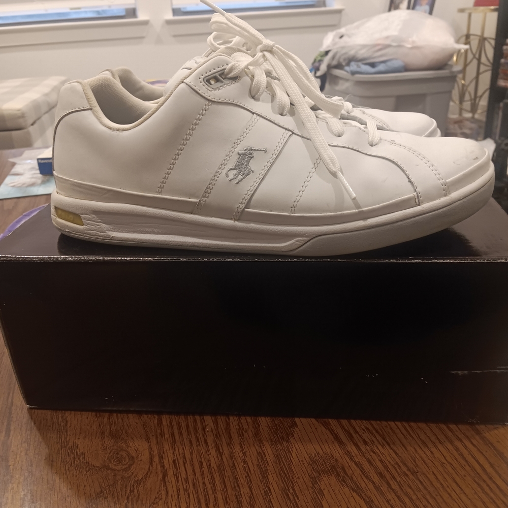 Polo Sport by Ralph Lauren Men's White Leather Sneakers 'Estate' White/stormgrey